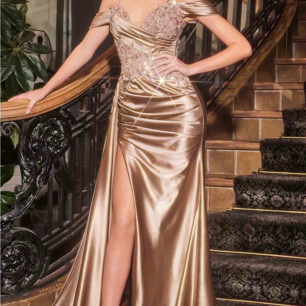 Elegant Gold Off-Shoulder Evening Gown